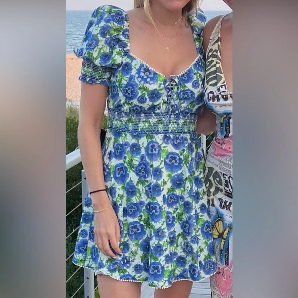 Alice + Olivia Blue and Green Floral Mini Dress - Picture 2 of 4